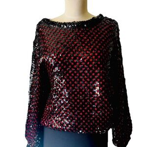 Vintage Julie Duroche black,‎ and red Sequined Black Sweater for After Five